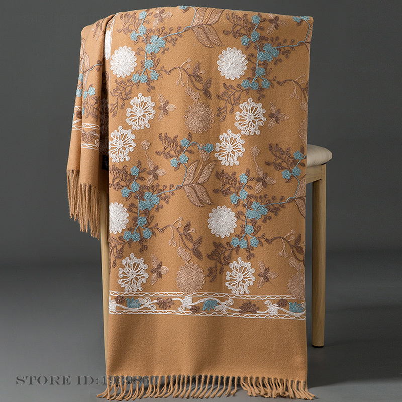 Home Textiles Blanket - شال نسائي من الكشمير والباشمينا، مطرز